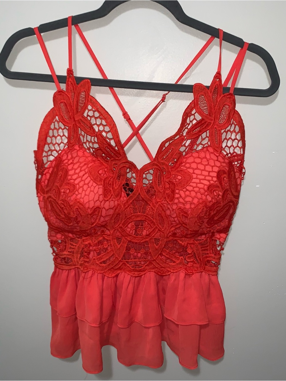 Lulumari Red Lace & Chiffon Babydoll Camisole